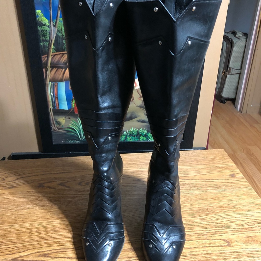 Designer Jill Sander Long Black Pointed Toe Boots